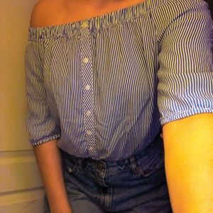 Cropped, off the shoulder, striped top.